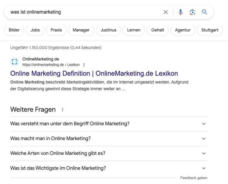 Weitere oder Ähnliche Fragen Snippet Beispiel