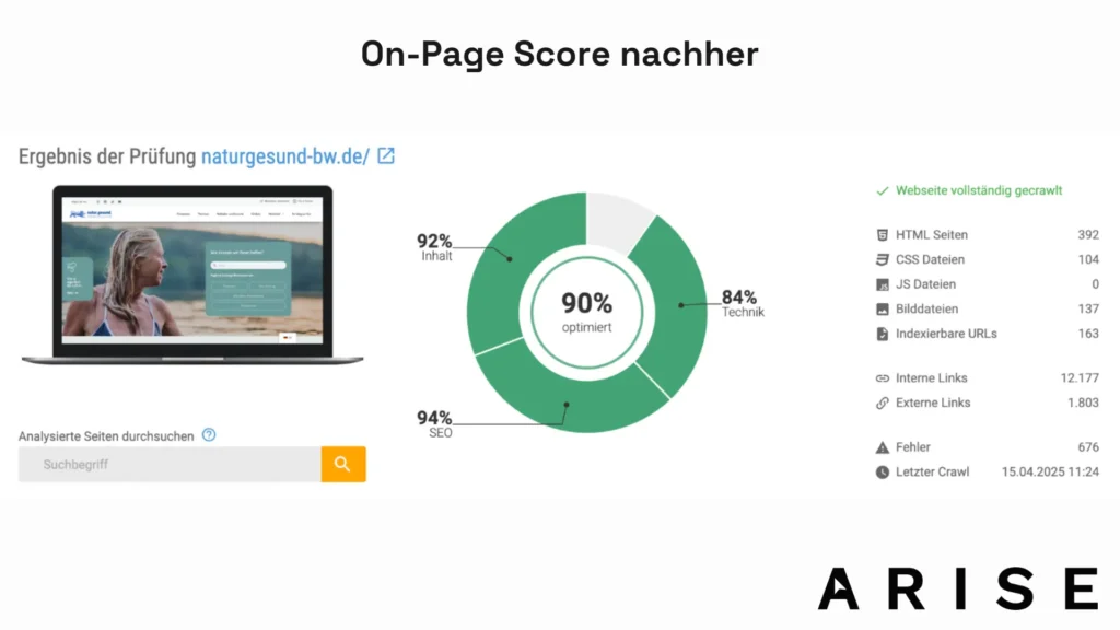 On-Page Score XOVI nachher
