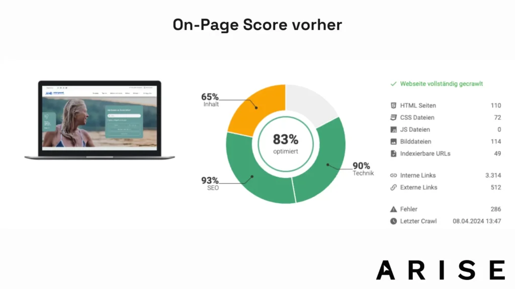 On-Page Score XOVI vorher