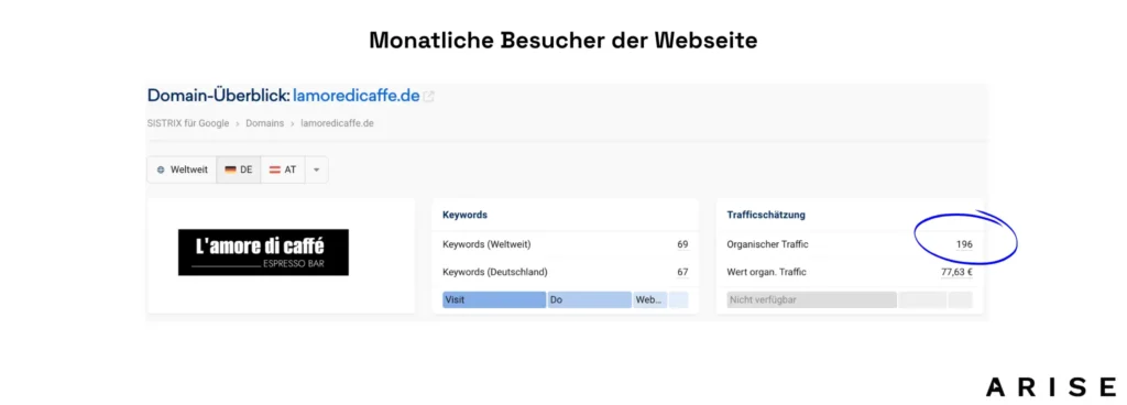 Organischer Traffic, Screenshot aus Sisitrix